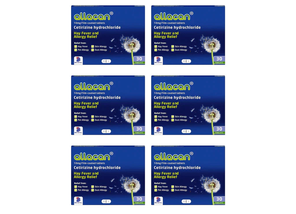 180 TABLETS ALLACAN CETIRIZINE HAYFEVER & ALLERGY TABLETS (6 MONTH SUPPLY)