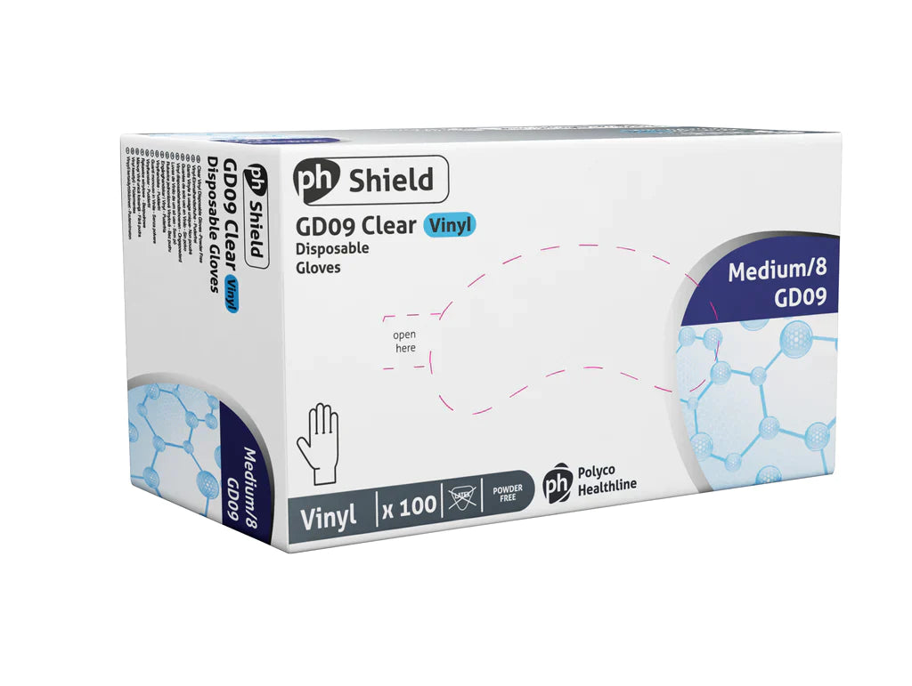 GD09 PH SHIELD POWDER-FREE VINYL GLOVES PACK OF 100