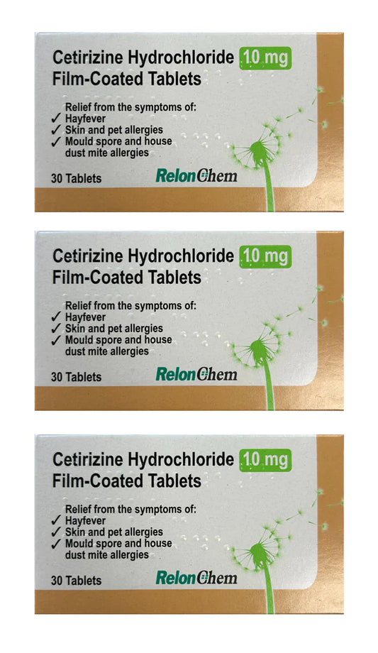 90 TABLETS CETIRIZINE HYDROCHLORIDE FILM COATED HAYFEVER & ALLERGY 30 TABLETS (3 MONTHS SUPPLY)