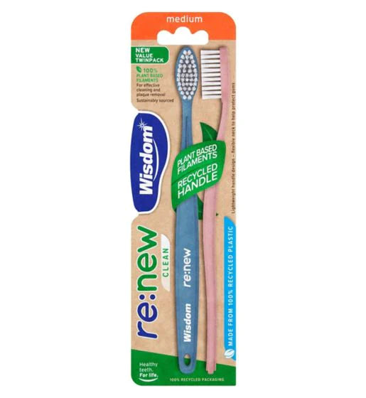 WISDOM RE:NEW CLEAN TOOTHBRUSH MEDIUM TWIN PACK